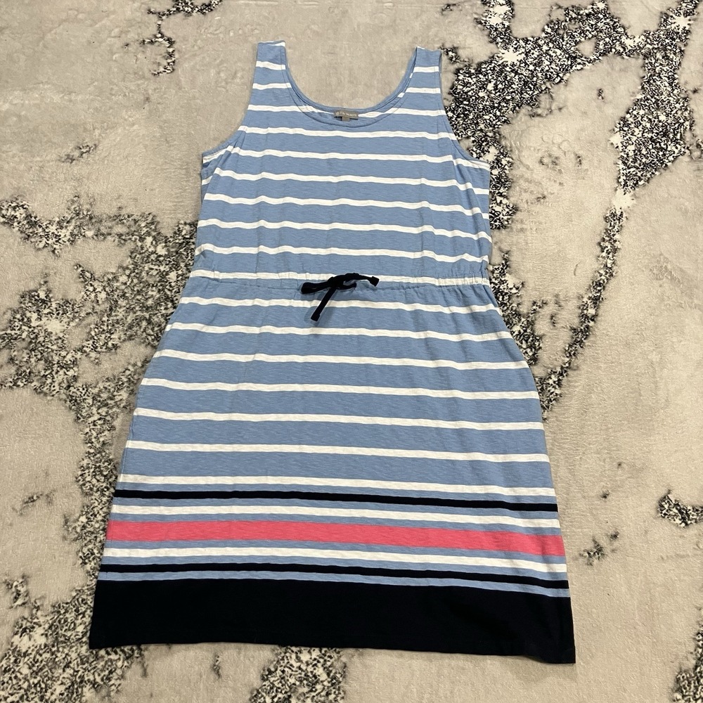 T by‎ Talbots Dress Womens Size LP Blue White Stripe Sleeveless Knit Casual